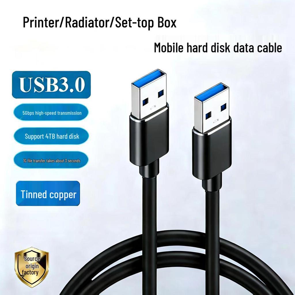 USB 3.0 Dual Male Data Cable, High-Speed for Hard Drive Enclosure, Laptop Cooler, Set-Top Box
