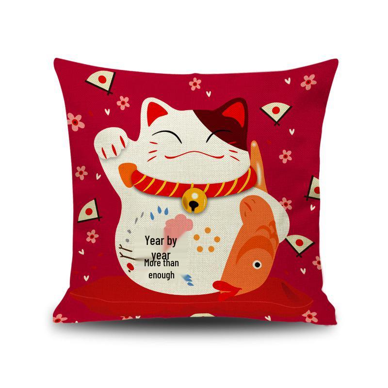 Lucky Cat Spring Festival Cushion Cover