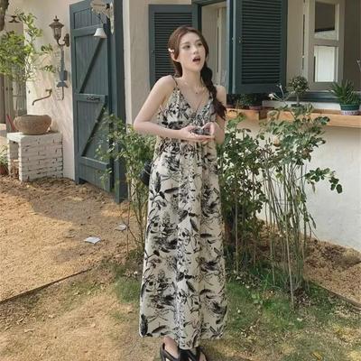 Women's Summer 2023 Seaside Floral Suspender Tea Dress