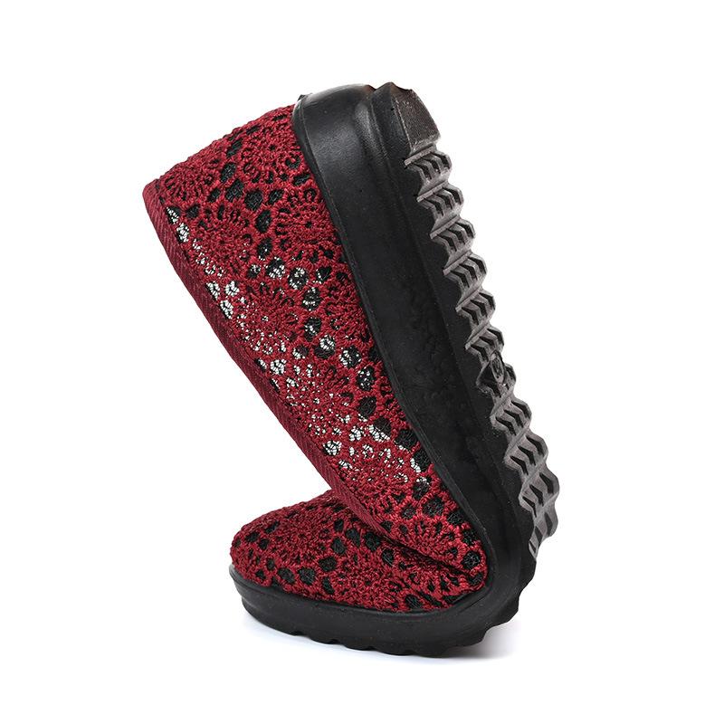 Summer new cloth shoes women's flying woven hollow breathable medium and old soft sole one pedal casual shoes