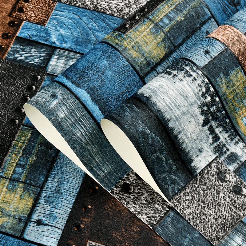 Industrial Retro Wood Grain Wallpaper for Restaurant Home Rivet Decor Papel De Parede Cafe Bar Wallcovering