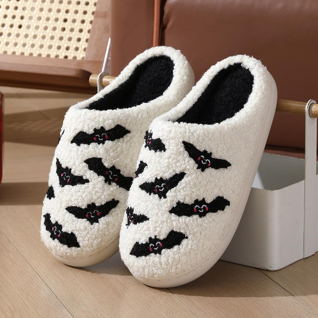 New Winter Halloween Cotton Slippers Household Indoor Warm Bat Rose Skull Slippers