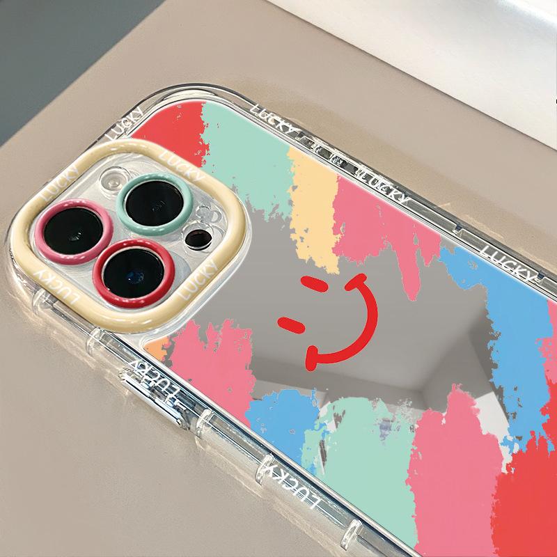 The Colorful Smiling Face Man Is Suitable for Apple 16 Phone Case Mirror Cream 11pro Mirror Protective Case Cartoon Vivo