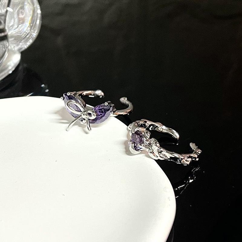 Temperament Bow Zircon Love Open Ring Personality Sweet And Cool White Stacked Wearing Niche Index Finger Ring