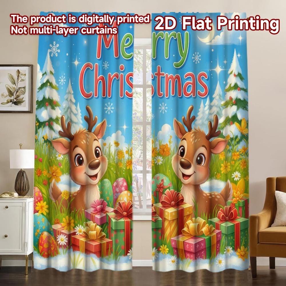 

Set Of 2 Flat Printing Ramadan Curtains Easter Bunnies Colorful Eggs Versatile Fabric Without Electricity Family Party Made Polyester W100*H70(CM)-Hooks&2PCS