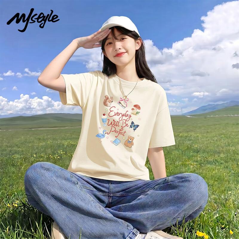 MJ STYLE Women's Pure Cotton Printed Short Sleeve T-Shirt