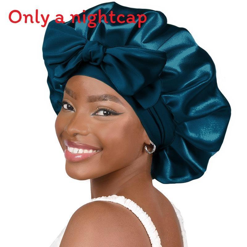 Bonnet de Nuit en Satin pour Femmes avec Nœud Papillon Lien Réglable Soin des Cheveux Bonnet de Nuit Doux en Soie