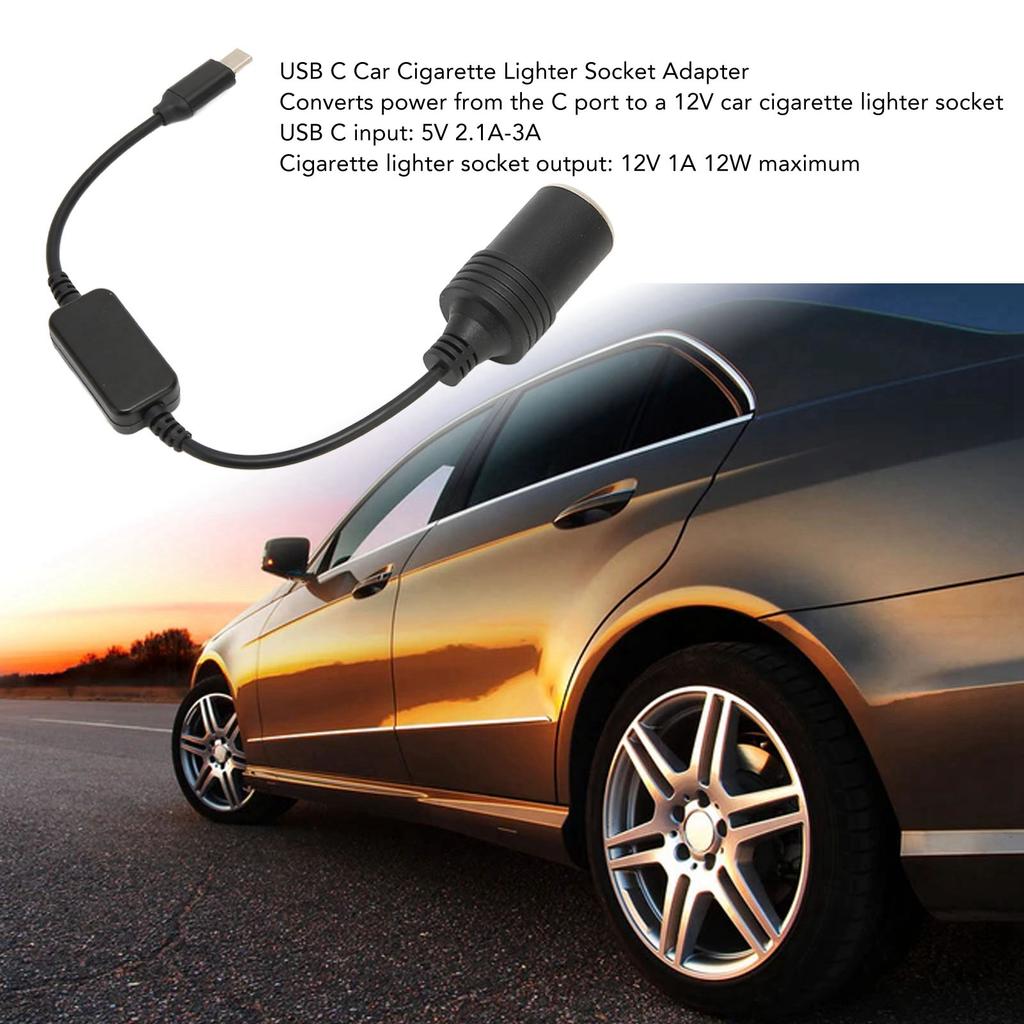 5V USB C Male to 12V Car Cigarette Lighter Female Power Adapter Converter for Car Electronics Accessories 11.8in