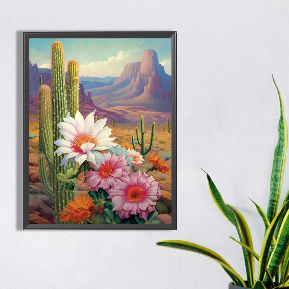 5D DIY Full Round Drill Diamond Painting Desert Cactus Flowers Home Decor