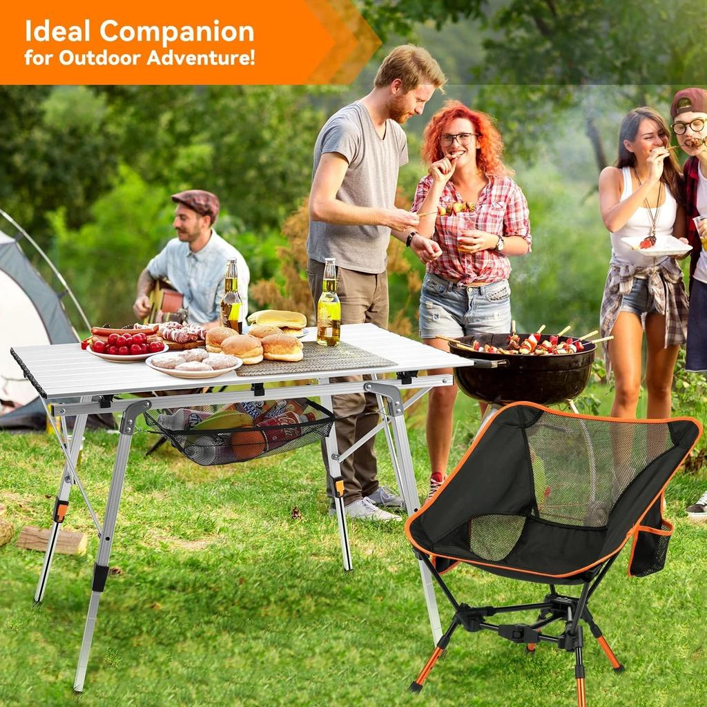 2-in-1 Folding Camping Table with Removable Mesh Layer - Lightweight Adjustable Height Aluminum Table for BBQ, Beach,