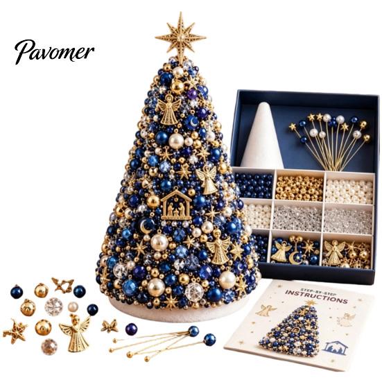 Handmade Gift for Craft Lovers DIY Beaded Tree Kit Adults, Christmas Bead Kit, Ornament Crafting Set 3D Holiday Tabletop Mantel Decoration Festive