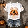 T-shirt d'Halloween pour femme avec imprimé lettres, Manches courtes décontracté à col rond, Vêtement de tous les jours