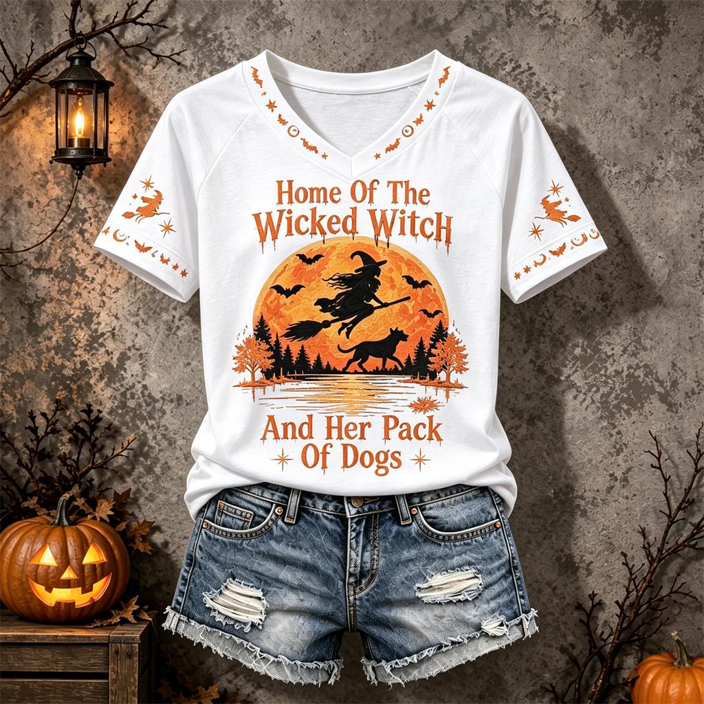 T-shirt d'Halloween pour femme avec imprimé lettres, Manches courtes décontracté à col rond, Vêtement de tous les jours
