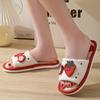 Cute Strawberry Pattern Linen Slippers, Open Toe Breathable Soft Sole Flat Shoes, Comfy Indoor Floor Slippers