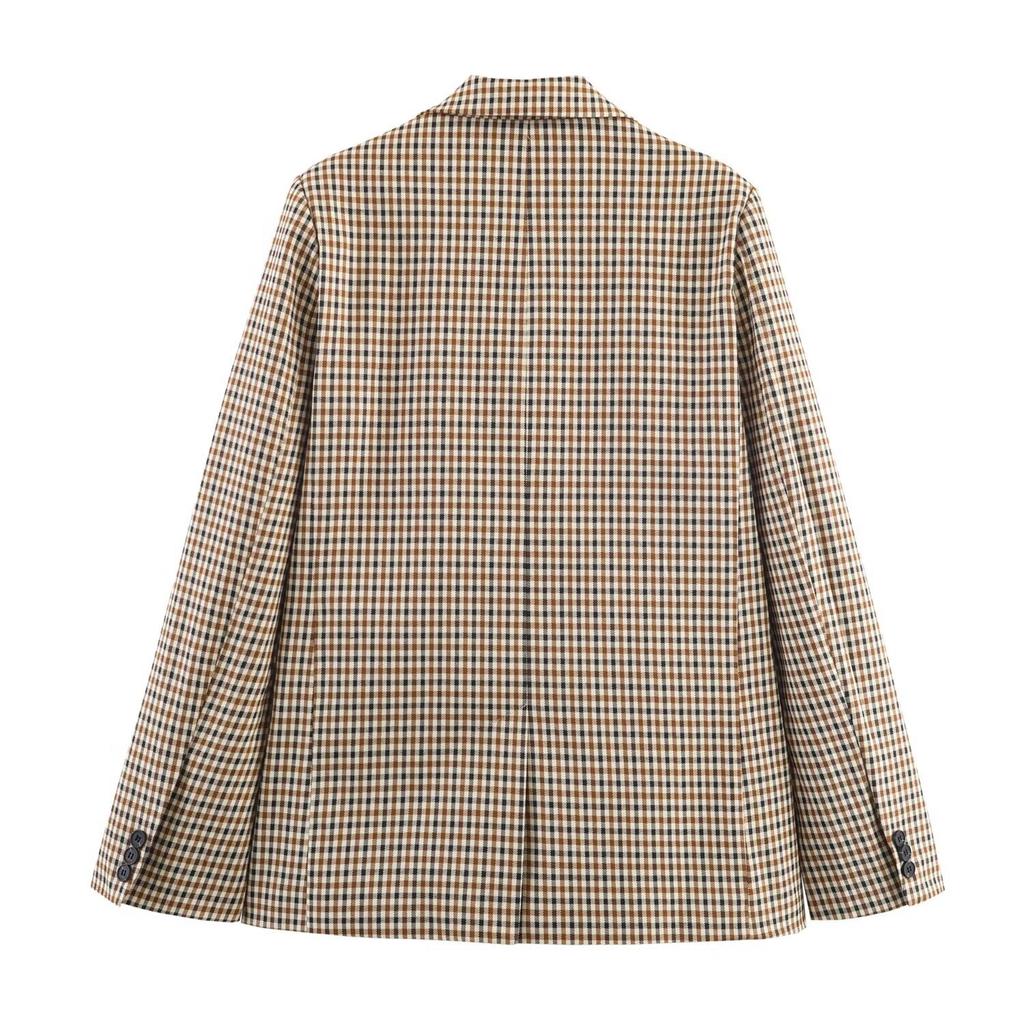 European and American cross-border women's clothing wholesale women's plaid direct tailoring suit jacket set