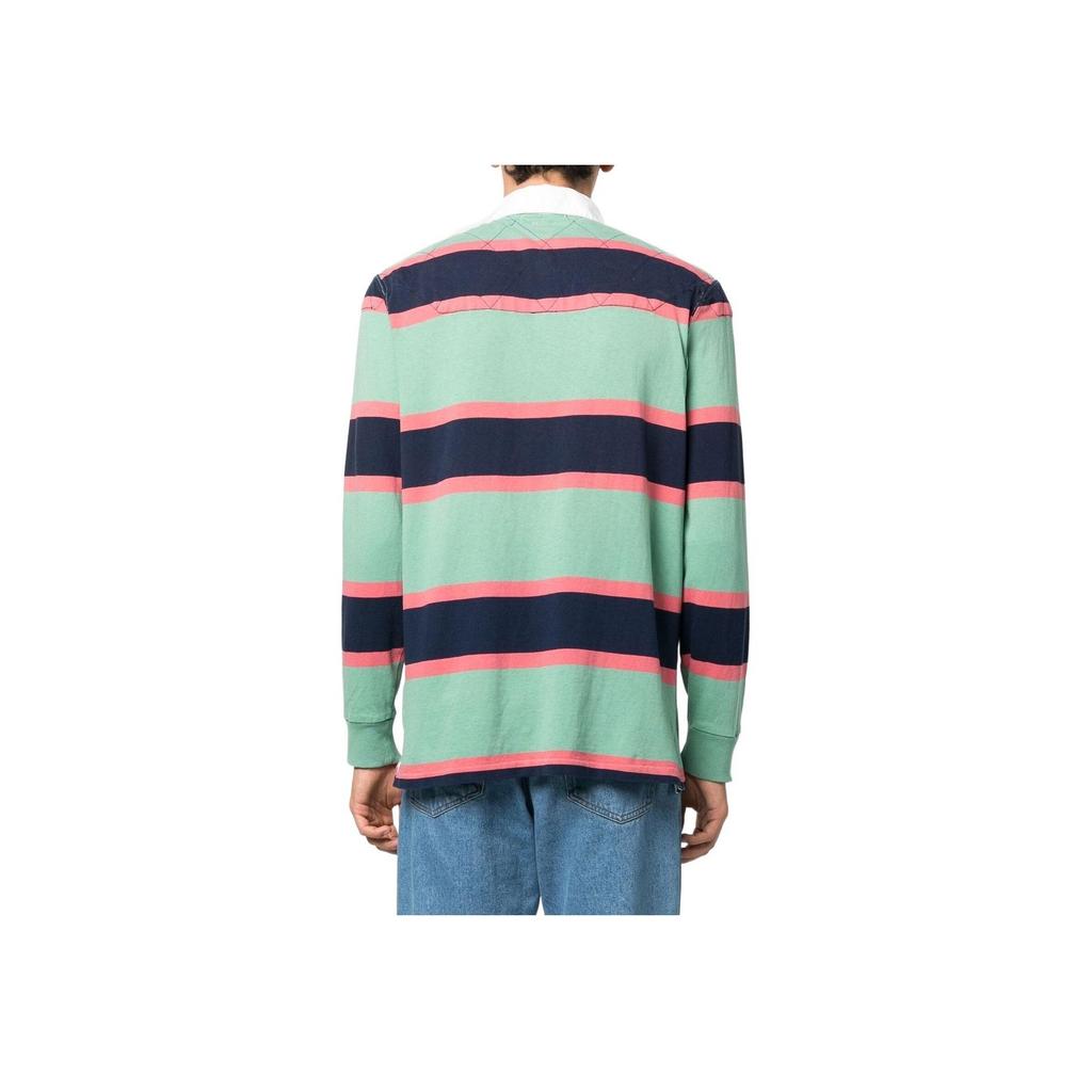 Polo Ralph Lauren SS22 Logo Brodert Stripet Langermet Poloskjorte Herretopper Mintgrønn 710880813-001