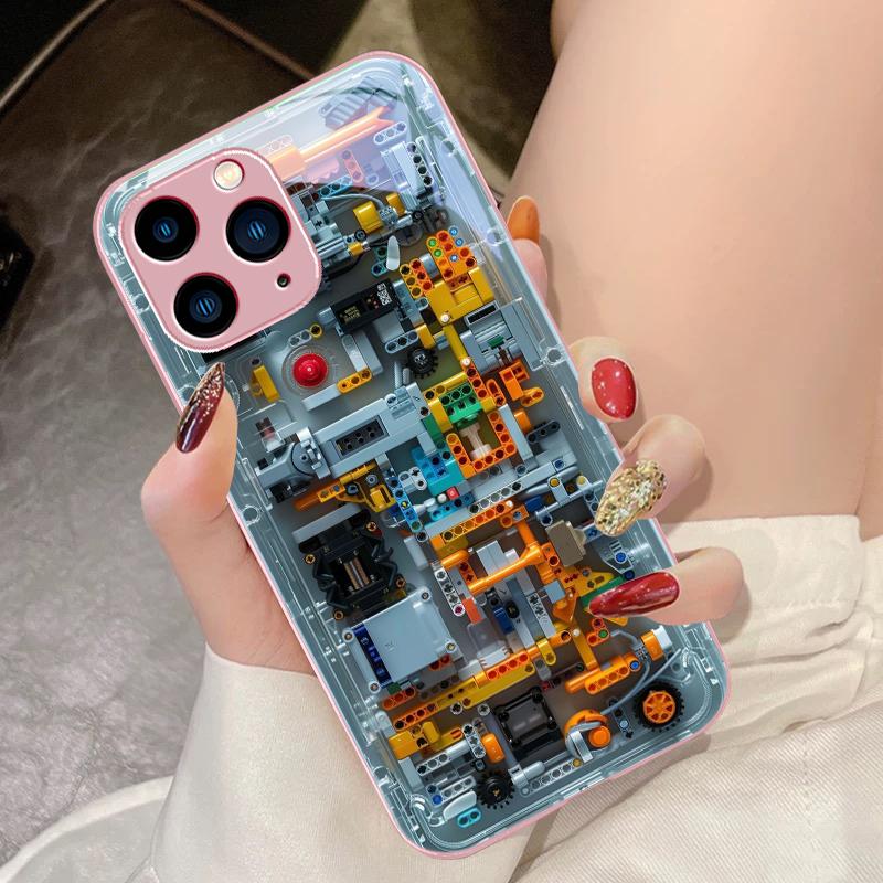 Mechanical device black For IPhone 16 Pro Max 15 Pro 14 13 12 Mini 11 XS Max XR 7 8 Plu SE 2022 Tempered Glass Phone Case