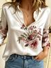 Women Lapel Collar Long Sleeve Button Down Shirt Vintage Wild Floral Bouquet Print Casual Loose Fit Blouse Tops
