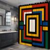 Colorful Geometric Squares Shower Curtain Machine Washable All Season Waterproof Privacy Protection Abstract Art Design Modern