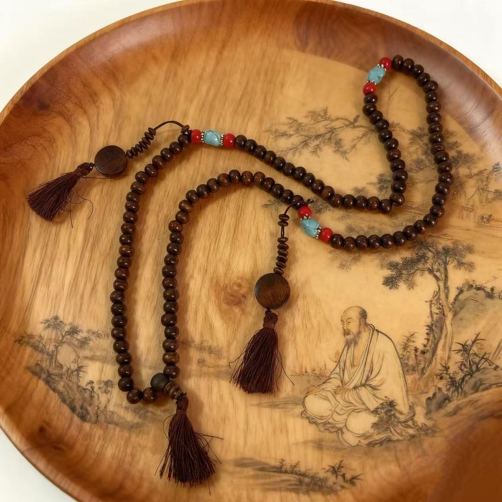 Ethnic Necklace: Retro Wooden Beads & Bodhi Pendant for Men & Women – Versatile Sweater Chain
