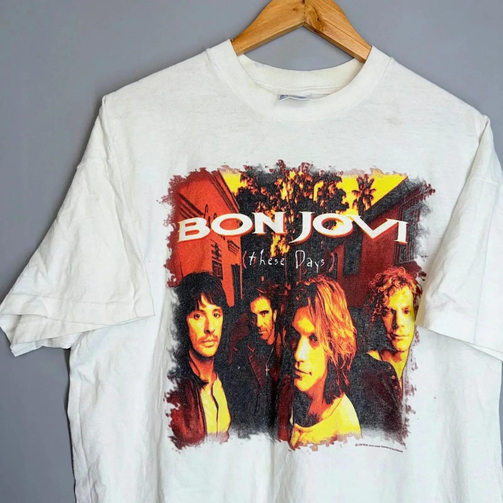 Bon Jovi  These Days  90s Rock Album Band Photo Vintage Wash Oversized Streetwear Concert Fan Merch T-Shirt Top for Rock Music Lovers Band Collectors 4XL