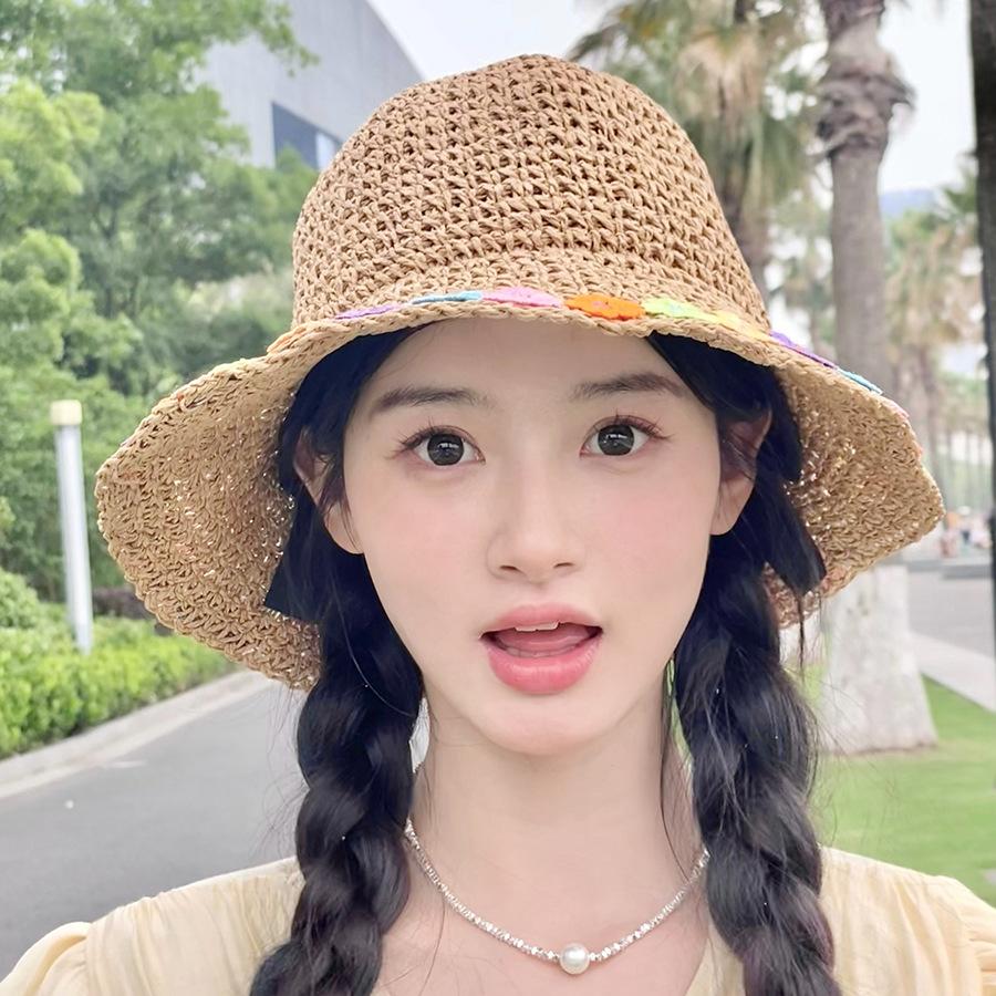 Hat Style Versatile Straw Woven Sweet Flower Female Sunshade Hatscaps Fisherman