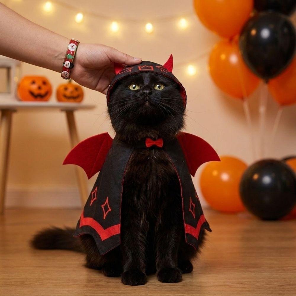 Double Satin Red Wing Devil Pet Cape with Bow Tie Pet Cosplay Cape Festive Party