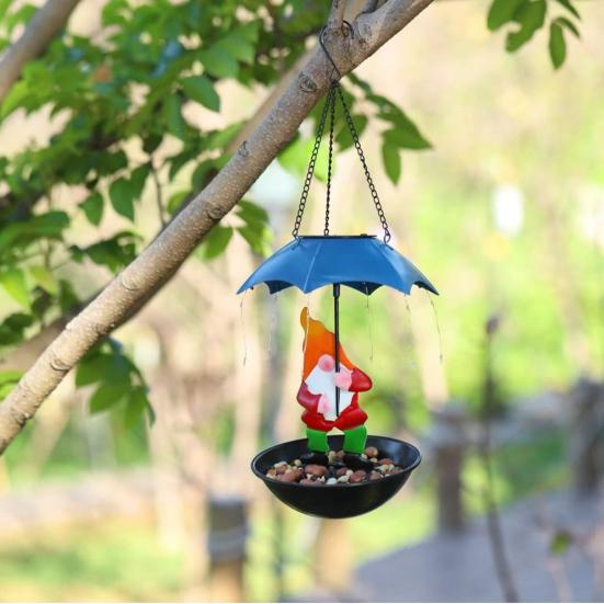 Solar Bird Feeder LED Light Outdoor Bird Feeder Frog or Dwarf Holding Umbrella Bird Feeder for Garden Backyard Decoration