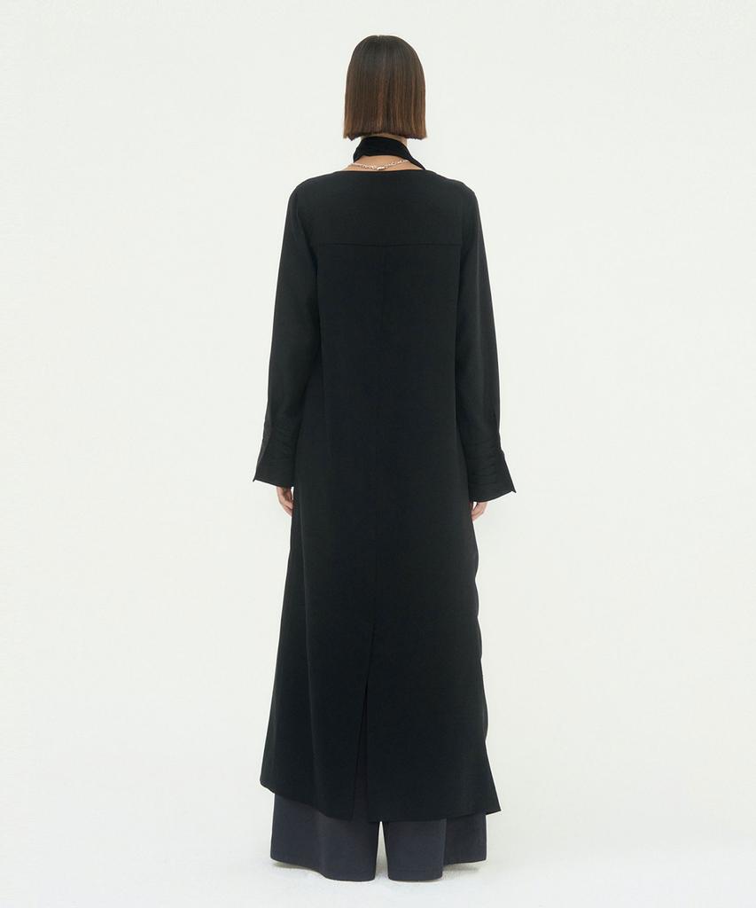 Teulimingbeodeu Scarf Shirring Long One-Piece [ Black ]
