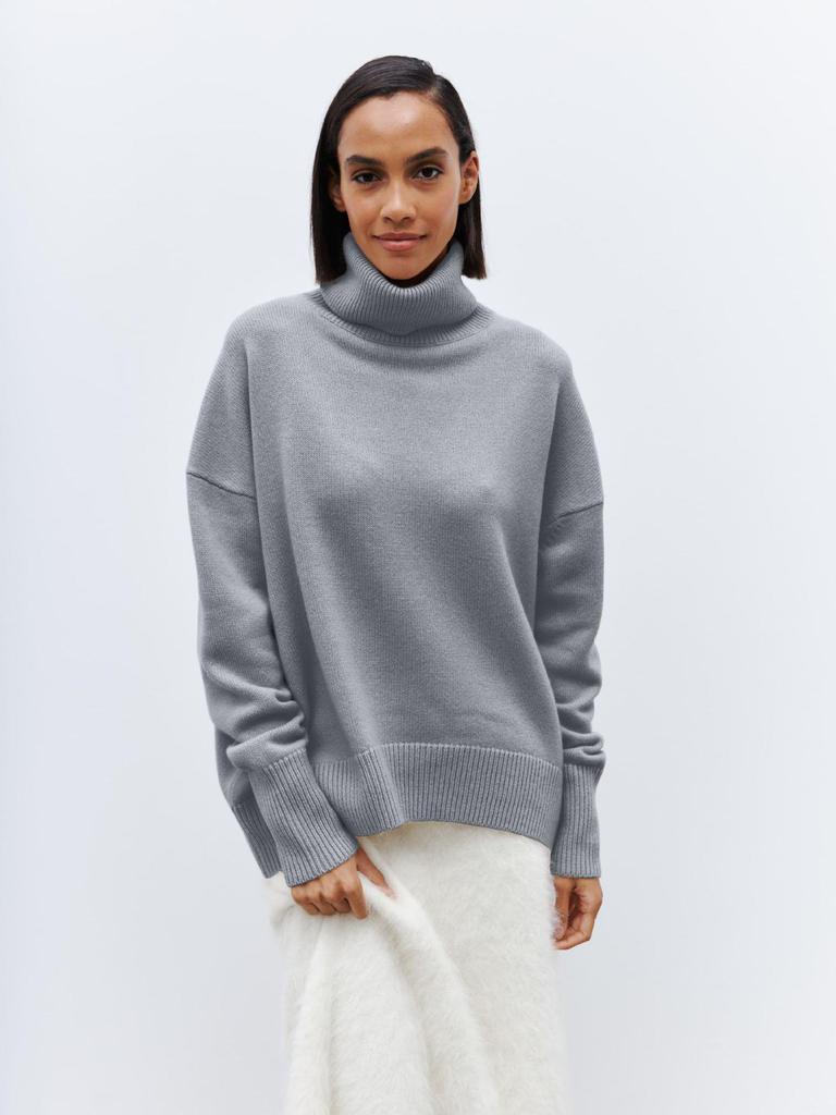 Ladies' Two-Lapel Loose Fit Sweater, High Collar, European Size, Anti-Pilling for Autumn and Winter