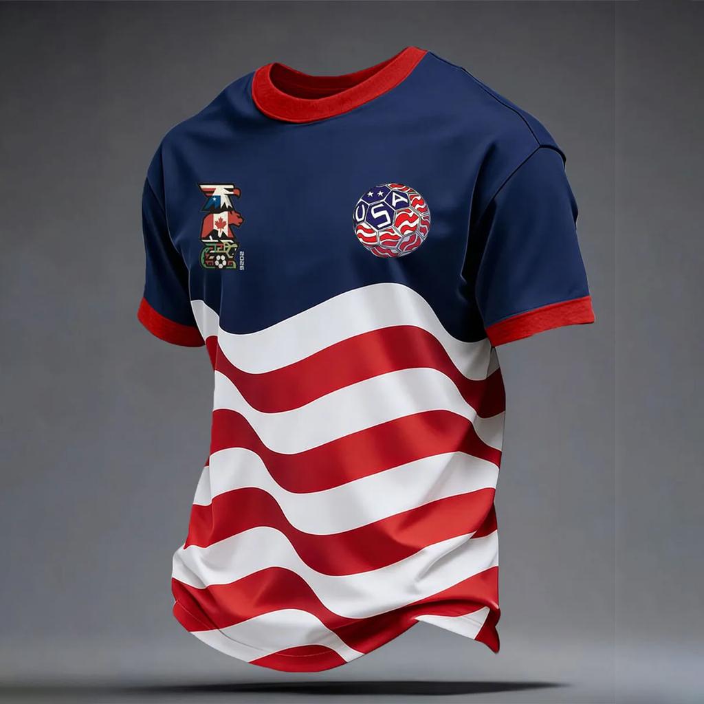 Men's Casual Crew Neck Lightweight Breathable Short Sleeve Top Soccer Print World Letter Pattern Sports Tee Shirt
