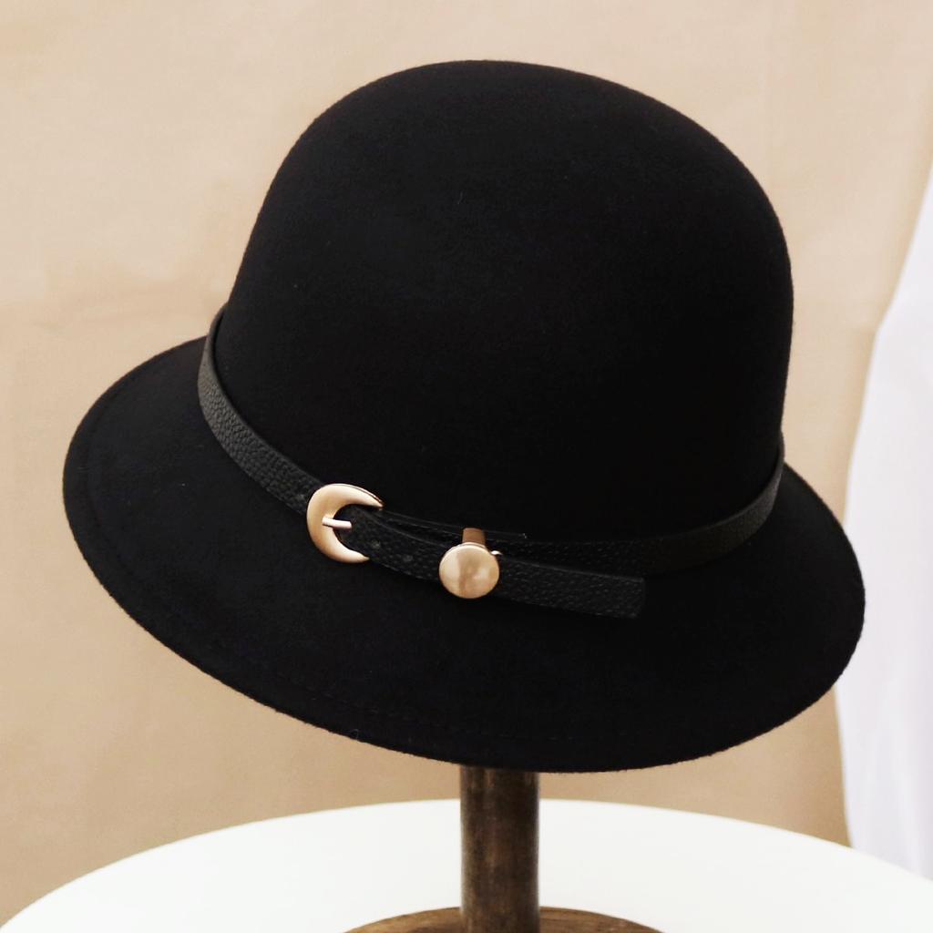 Hat Women's Autumn and Winter Wool British Thermal Basin Hat Foreign Style Short Brim Show Small Face Foldable Bucket Hat Tide