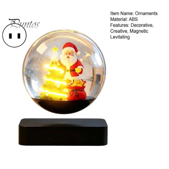 Unique Festive Home Accents Magnetic Levitating Santa Claus Tree Ornament with LED Light, Lighted Rotating Floating Glowing Winter Office Decorations