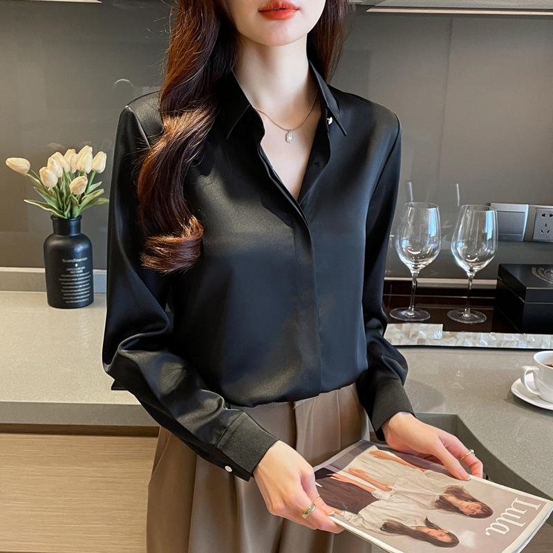 

2025 Women s Niche Design Satin Shirt: Elegant, High-End Professional Wear for Spring & Autumn 2XL чёрный