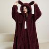 Womens Winter Fleece Robe Set Flannel Solid Simple Long Bathrobe Loungewear