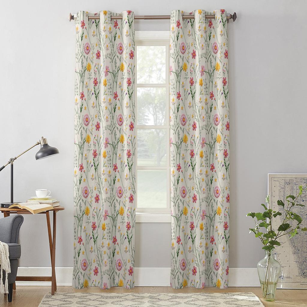 Flowers Foliage Texture Curtains for Bedroom Living Room Window Curtain Treatments Blinds Kitchen Home Decor Drapes