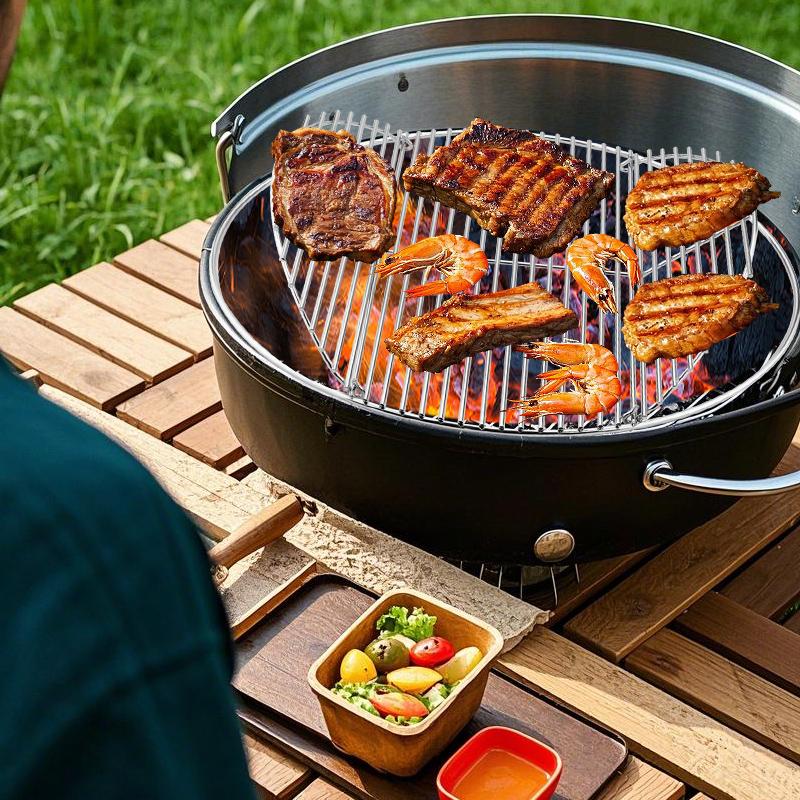 17" Round Metal Charcoal Grate Replacement Hinged Cooking Grate with Handles Compatible with Weber 18 inch Charcoal Container