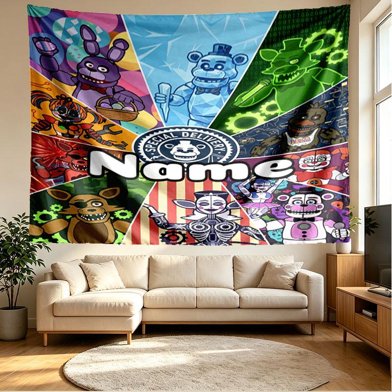Custom Name Personalized Five Nights at Freddy's Print Tapestry, Wall Art Decor, Bedroom, Dorm, Apartment, LivingRoom, Party Backdrop, Gift for Birthd