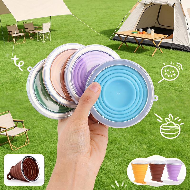 Portable Silicone Foldable Water Cup - High Temp Resistant, Food Safe, Ideal for Outdoor Sports and Travel.