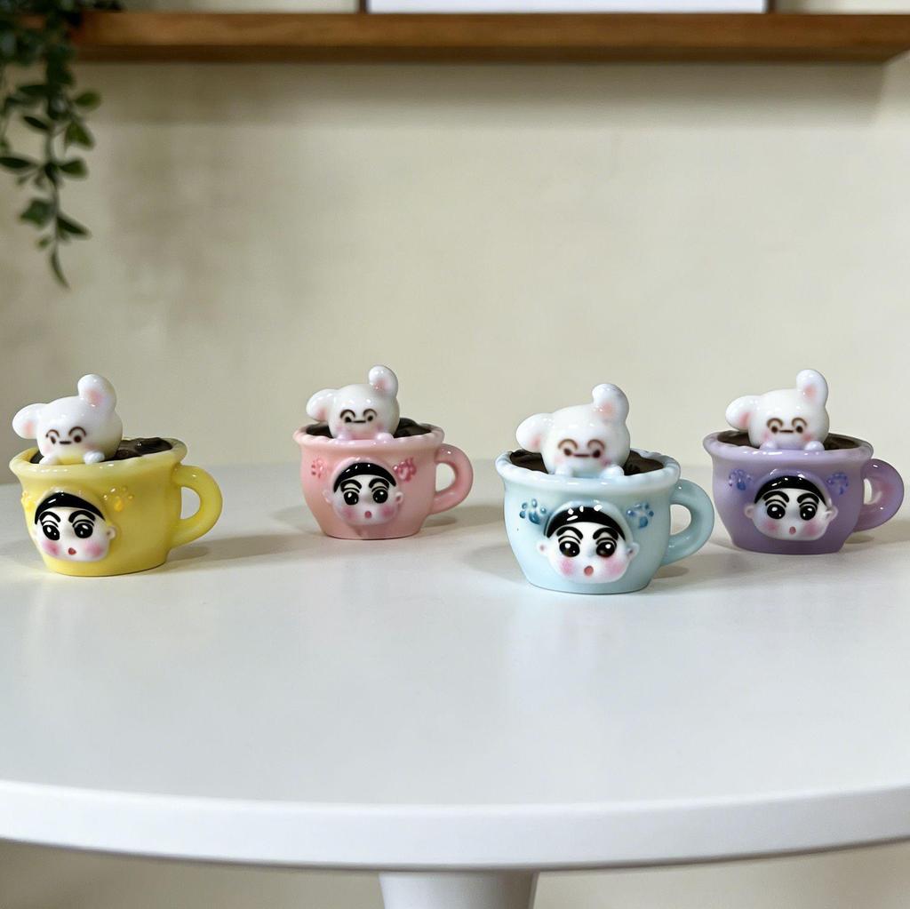 Shin-chan Cute Pet Tea Cup Ornament: Cartoon Cat & Dog Resin Figurines