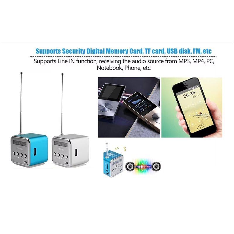 Portable TD-V26 Digital Fm Radio Receiver Wireless Speaker Mini FM Radio LED Loudspeaker MP3 Support SD/TF Card
