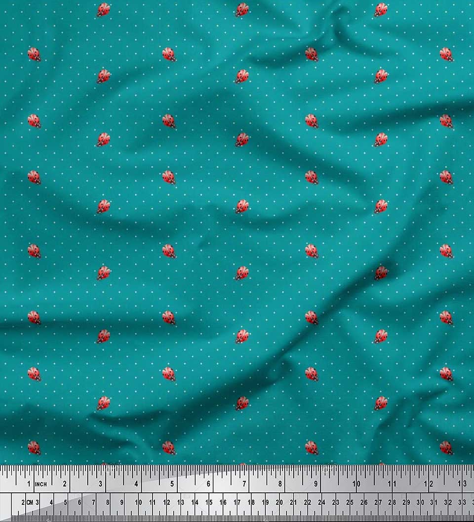 

Тканина Soimoi Japan Crepe Satin Dot & Ladybug Insects Print Тканина на метри 42 дюйма 42 Inch Wide - Poly Crepe зелений