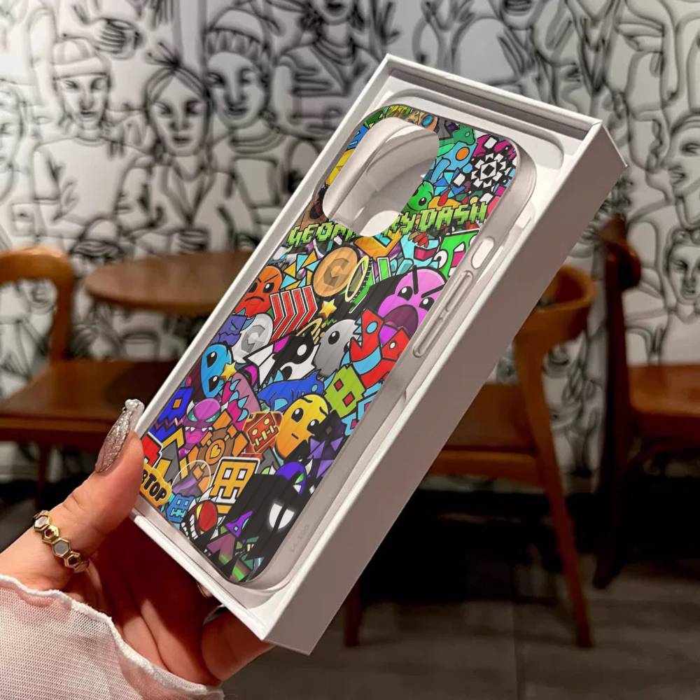 Game Geometry Dash For IPhone 16 15 11 12 13 14 17 Pro Max PLUS Pro Soft Corrugated Silicone Back Phone Case