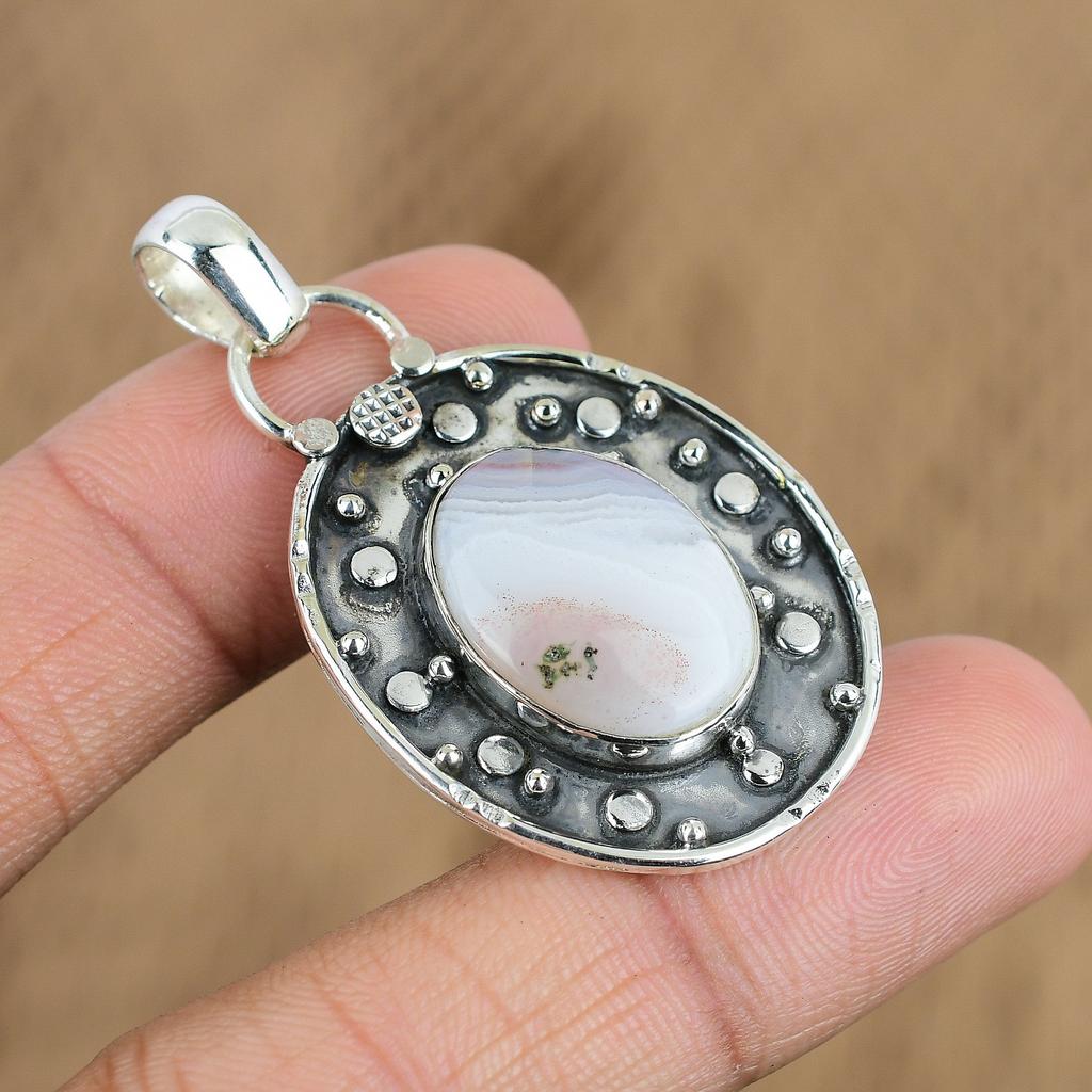 Mothers Day Sale Oval Botswana Agate Gemstone Sterling Silver Unique New Pendant