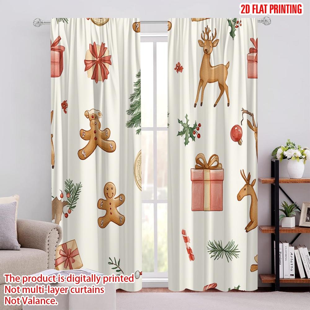 

2pcs,2D plane printing Popular Curtain Panels Christmas Bells Bows Delivery (3) Durable Polyester (without rod) Room Decor Use 52.50 × 116.00 cm 2 pcs