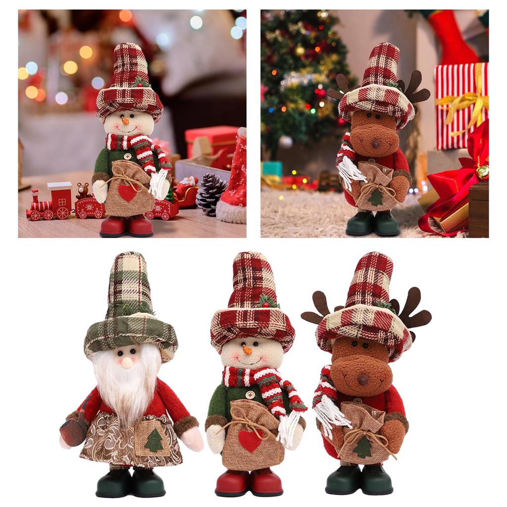 Plush Doll Stuffed Christmas Figurine Gift Xmas Standing Figurine Home Decoration for Holiday Bedroom Fireplace Office Decor