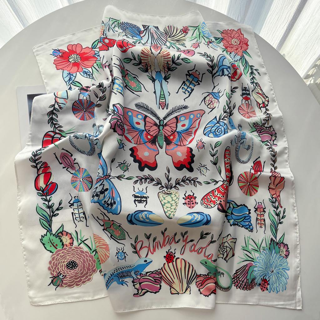 Women Foulard Square Scarf Silk Imitation Floral Print Neckerchief Bandana Foulard Lady Shawl Scarves Wrap Head Hair Band Ties