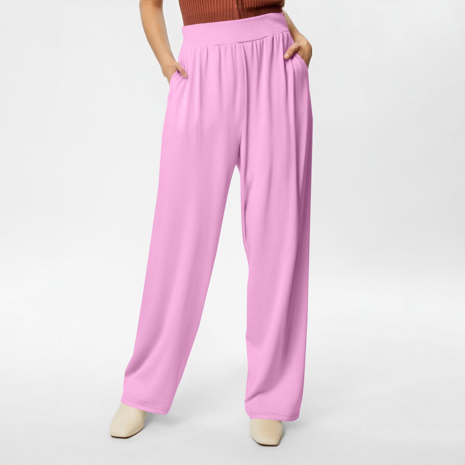 

Women s Casual Drawstring Elastic Waist Pants Comfortable Straight Yoga Loose Color Pants XL рожевий