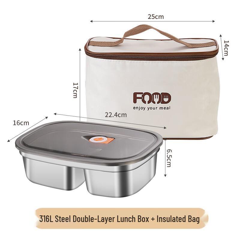 Shougu 316 Stainless Steel Microwave-Safe Divided Lunch Boxes (Set of 2)