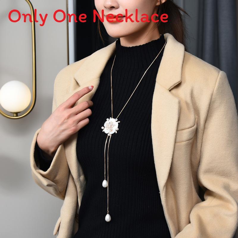 

Shell Flower Pendant Necklace For Women With Pearl Accents Autumn
